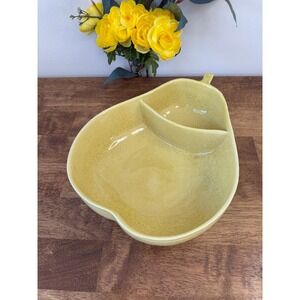 Vintage Pfaltzgraff Pear Shaped Divided Chip And Dip‎ Bowl Speckled Yellow USA